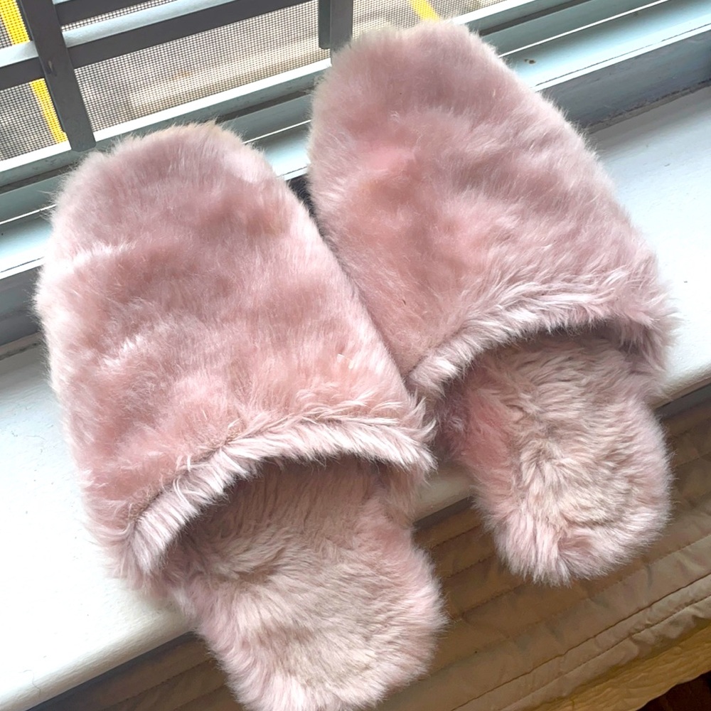 Jcrew fur sleeper slippers sz 8 Pink